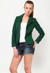 The Vanca Green Checked Winter Jackets Women