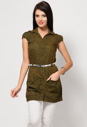 The Vanca Mega Sleeves Washed Green Tunic Women