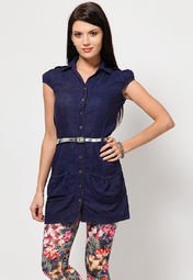 The Vanca Mega Sleeves Washed Navy Blue Tunic Women