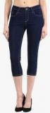 The Vanca Navy Blue Solid Capri Women