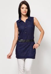 The Vanca Sleeve Less Solid Navy Blue Tunic women