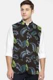 Theme Black Printed Slim Fit Nehru Jacket Men