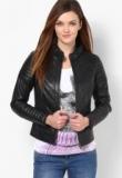 Theo&ash Black Solid Leather Jacket Women