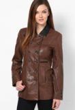 Theo&ash Brown Solid Leather Jacket Women