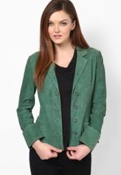 Theo&ash Green Solid Leather Jacket women