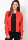 Theo&ash Orange Solid Leather Jacket Women