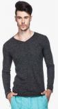 Tinted Black Solid V Neck T Shirt men