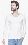 Tinted White Solid V Neck T Shirt men