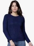 Tokyo Talkies Blue Self Design Pullover Women