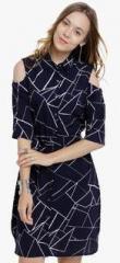 Tokyo Talkies Navy Blue Coloured Printed Shift Dress women