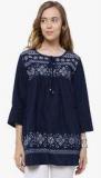 Tokyo Talkies Navy Blue Embroidered Blouse Women