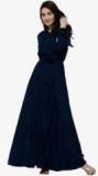 Tokyo Talkies Navy Blue Solid Maxi Dress Women