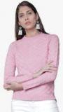 Tokyo Talkies Pink Self Design Pullover Sweater Women