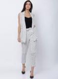 Tokyo Talkies White Striped Summer Jacket With Trouser Women