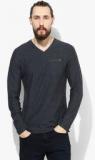 Tom Tailor Dark Grey Solid V Neck T Shirt men