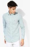 Tommy Hilfiger Aqua Blue Printed Slim Fit Casual Shirt Men