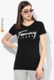 Tommy Hilfiger Black Solid Round Neck T Shirt Women