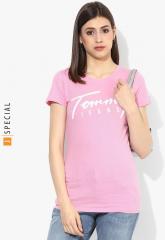 Tommy Hilfiger Pink Printed Round Neck T Shirt women