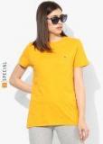 Tommy Hilfiger Yellow Solid Round Neck T shirt women