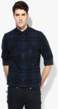 Topman Navy Blue Checked Casual Shirt Men