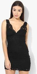 Topshop Black Embroidered Shift Dress Women