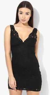 Topshop Black Embroidered Shift Dress women