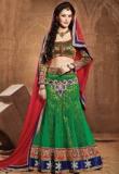 Touch Trends Green Embroidered Lehenga Women