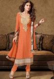 Touch Trends Orange Embroidered Dress Materials Women