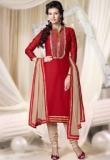 Touch Trends Red Embroidered Dress Material Women