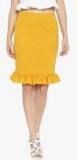 Trend Arrest Mustard Solid Peplum Knee Length Skirt Women