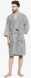 Trident Men Grey Solid Bath Robe Men