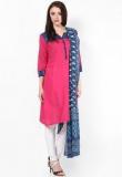 Trishaa By Pantaloons Pink Cotton Kurta With Dupatta women