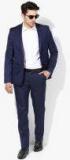 True Blue Navy Blue Self Design Suit Men