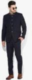 True Blue Navy Blue Solid Suit Men