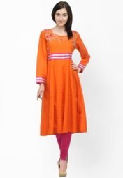 Tulsattva Orange Embroidered Kurta Women