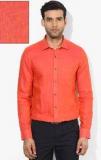 Turtle Orange Solid Slim Fit Formal Shirt Men