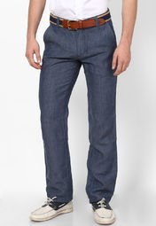 Turtle Solid Blue Casual Trouser Men