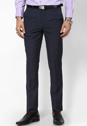 Turtle Solid Navy Blue Slim Fit Formal Trouser Men