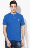 U S Polo Assn Aqua Blue Solid Slim Fit Mandarin T Shirt men