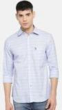 U S Polo Assn Blue & White Tailored Fit Striped Casual Shirt men