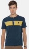 U S Polo Assn Blue Solid Henley Neck T Shirt Men