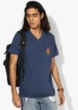 U S Polo Assn Blue Solid V Neck T Shirt Men