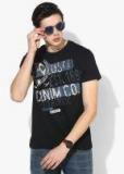 U S Polo Assn Denim Co Black Printed Round Neck T shirt men