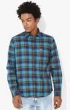 U S Polo Assn Denim Co Blue Checked Slim Fit Casual Shirt Men