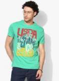 U S Polo Assn Denim Co Green Printed Round Neck T Shirt men