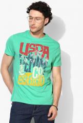 U S Polo Assn Denim Co Green Printed Round Neck T Shirt men