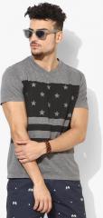 U S Polo Assn Denim Co Grey Striped Regular Fit V Neck T Shirt men