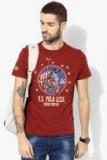 U S Polo Assn Denim Co Maroon Printed Regular Fit Round Neck T Shirt men