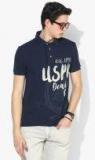 U S Polo Assn Denim Co Navy Blue Printed Polo Collar Tshirt Men