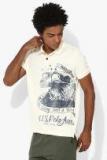 U S Polo Assn Denim Co Off White Printed Regular Fit Polo T Shirt men